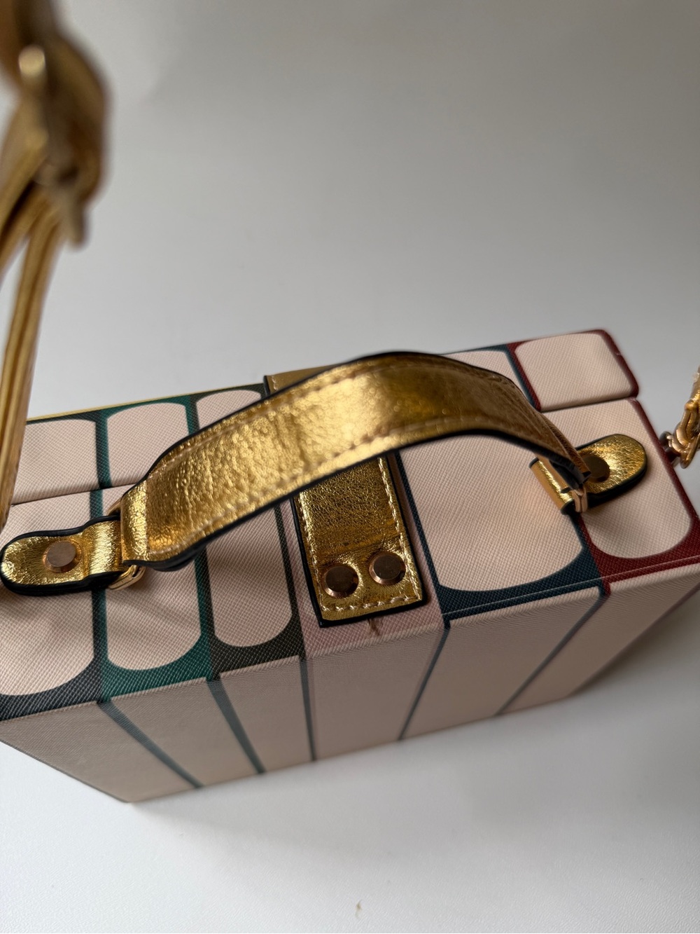 Book Box Crossbody Bag in Green, Burgundy, Blush & Gold - Picture 6 of 15